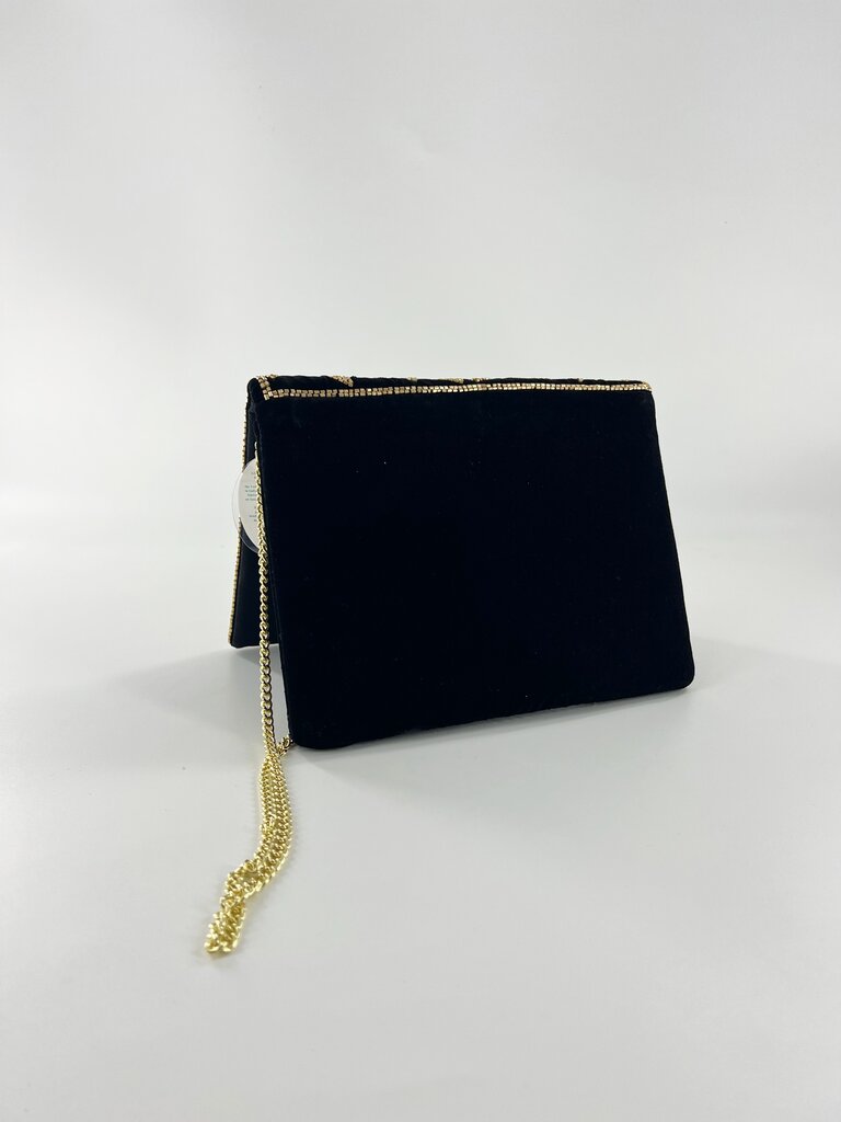 Clutch - black velvet and gold beads
