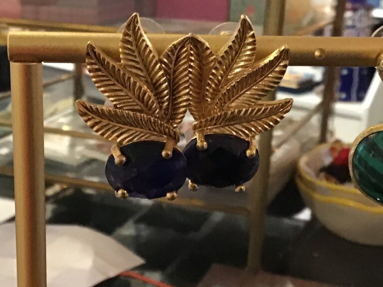 m'Anais Sabrina earrings -  Gilded leaf and sapphire
