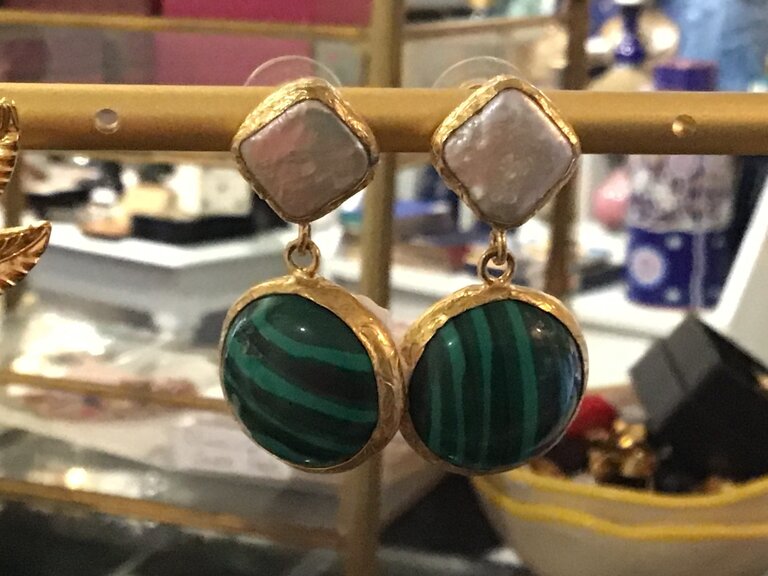 m'Anais Zoé earrings - Pearl and malachite earrings