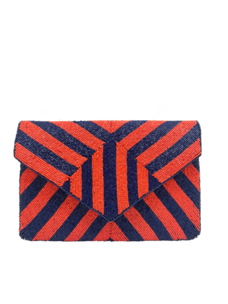 Clutch - blue and orange beaded stripes