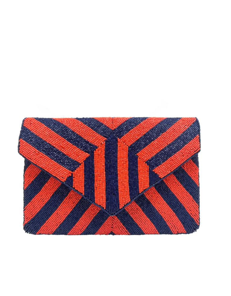 Clutch - blue and orange beaded stripes