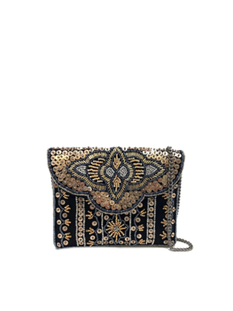 Mini clutch - embellished gold and black beaded