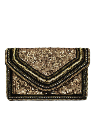 Clutch - Dark gold sequins and chain decor