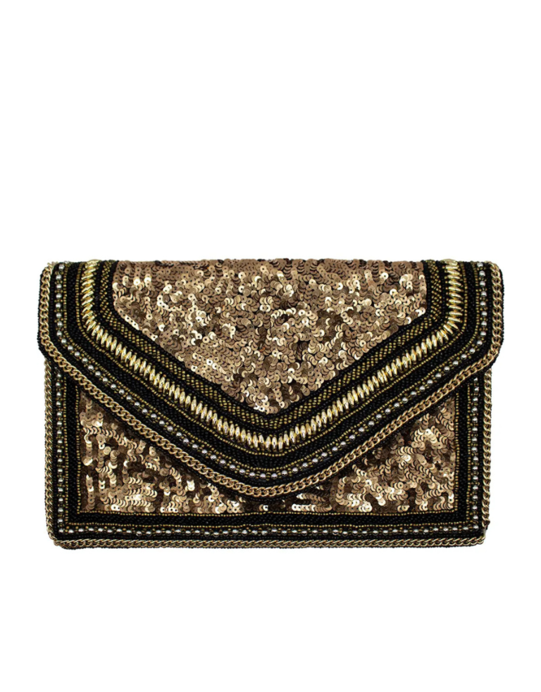 Clutch - Dark gold sequins and chain decor