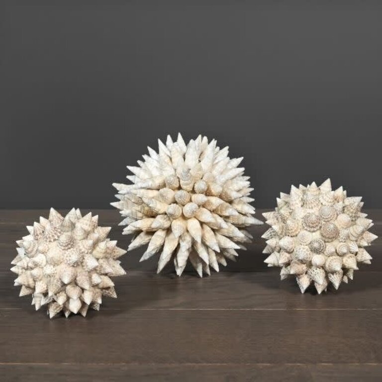 Ateliers Davoy Set of three Mosaic of Shell spheres low stands