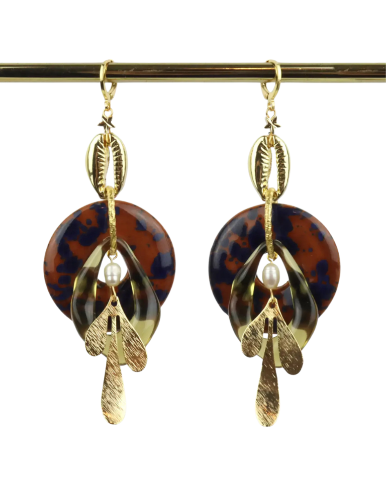 Midnight Foxes Studio Statement earrings brown and blue with venus shell