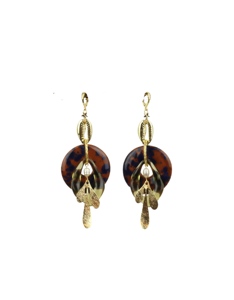 Midnight Foxes Studio Statement earrings brown and blue with venus shell