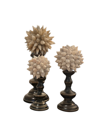 Ateliers Davoy Set of three Mosaic of Shell spheres with stands Ateliers Davoy Set of three Mosaic of Shell spheres with stands