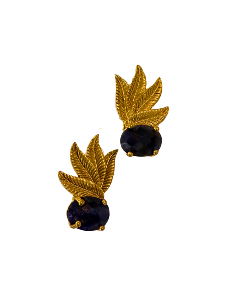 m'Anais Sabrina earrings -  Gilded leaf and sapphire