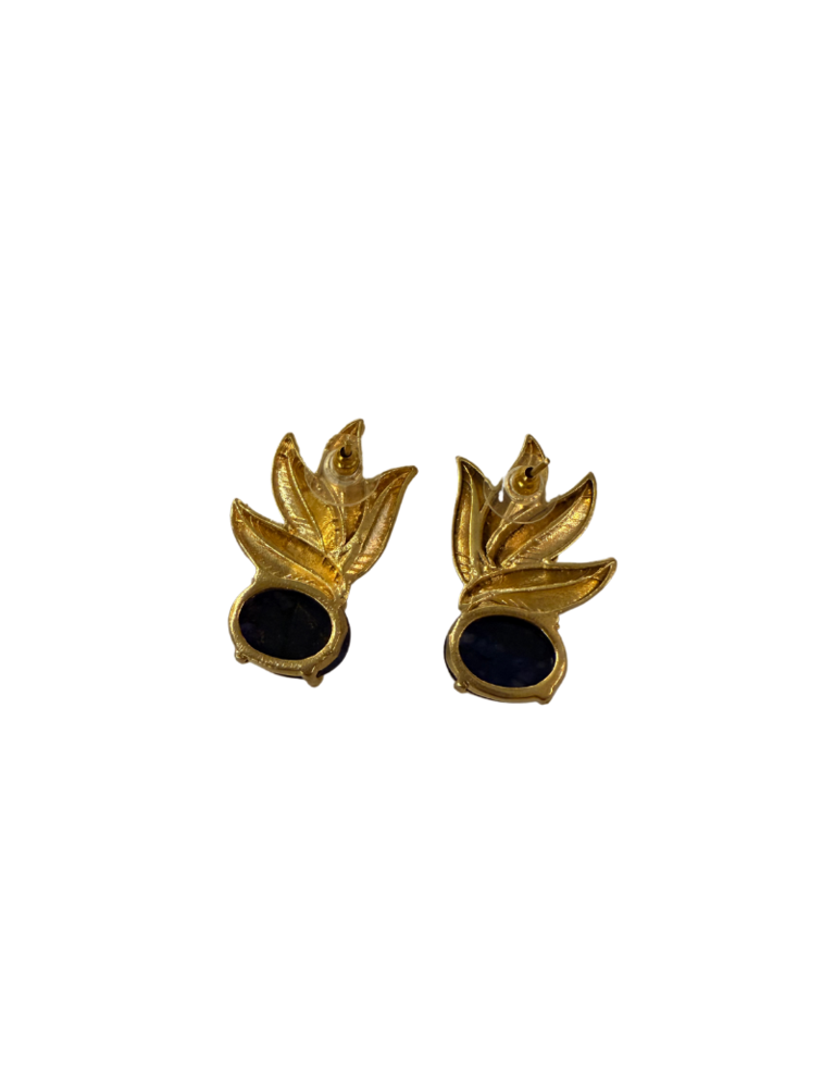 m'Anais Sabrina earrings -  Gilded leaf and sapphire