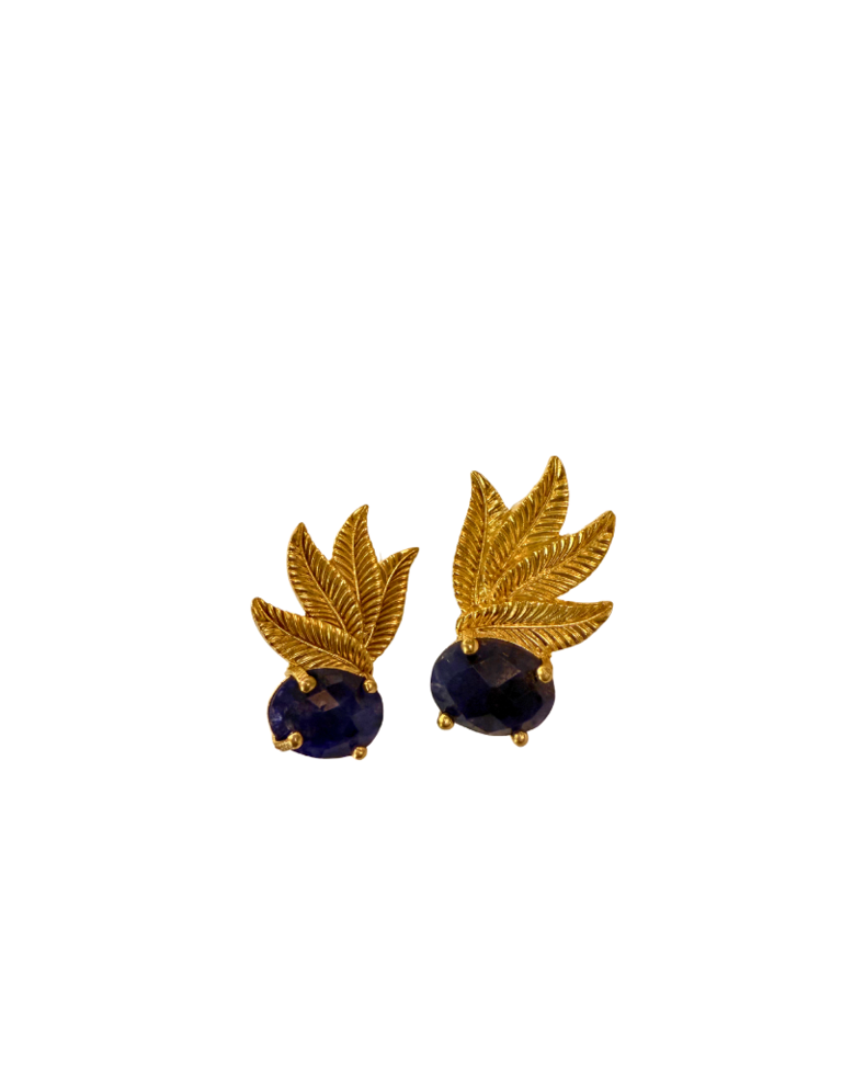 m'Anais Sabrina earrings -  Gilded leaf and sapphire