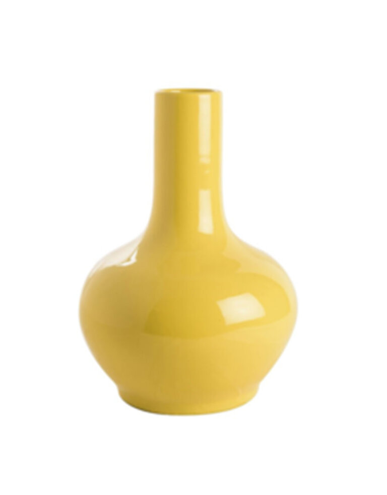 Straight neck yellow ceramic vase