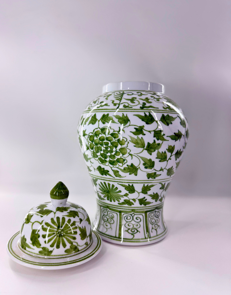 Temple jar white and green