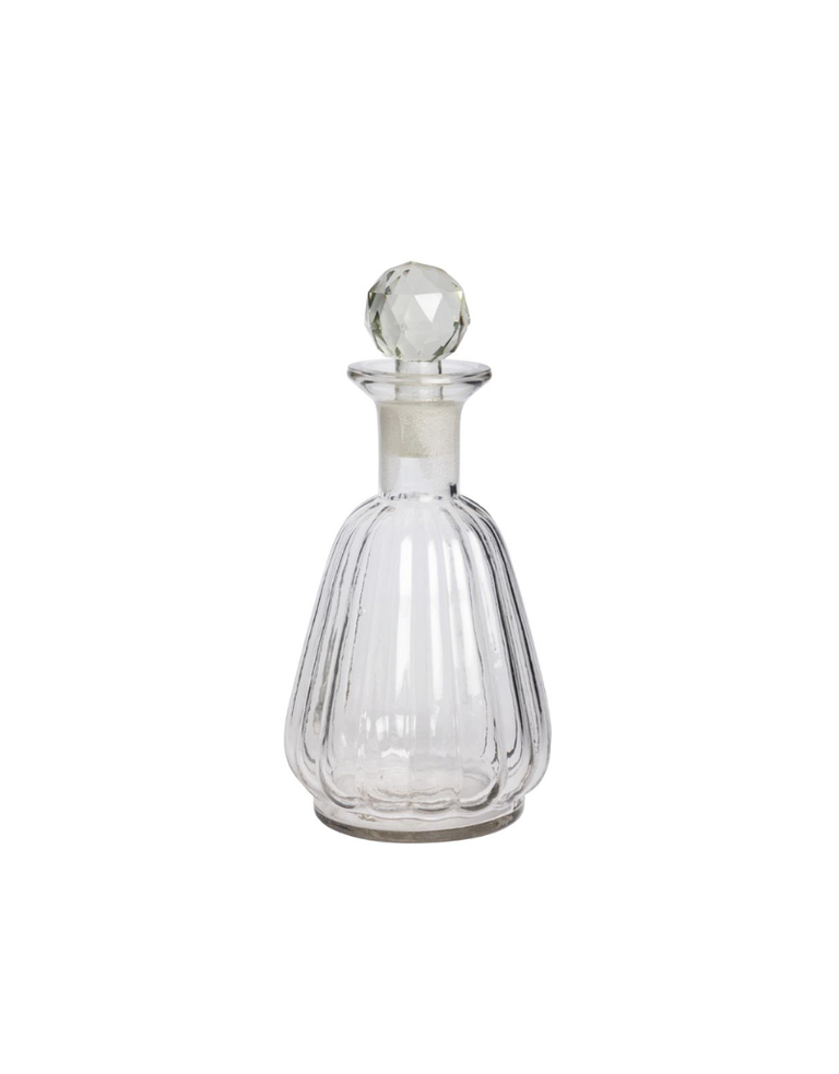 Round clear glass carafe with stripes and stopper