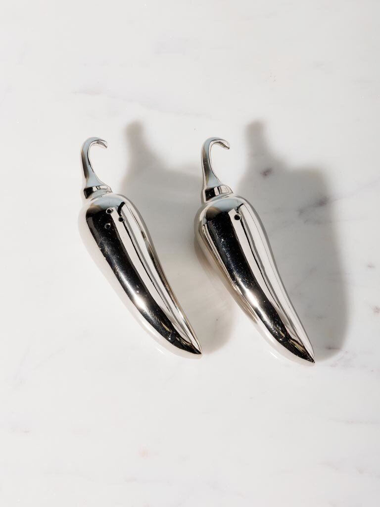 Salt & pepper shaker set Chili Brass nickel patina