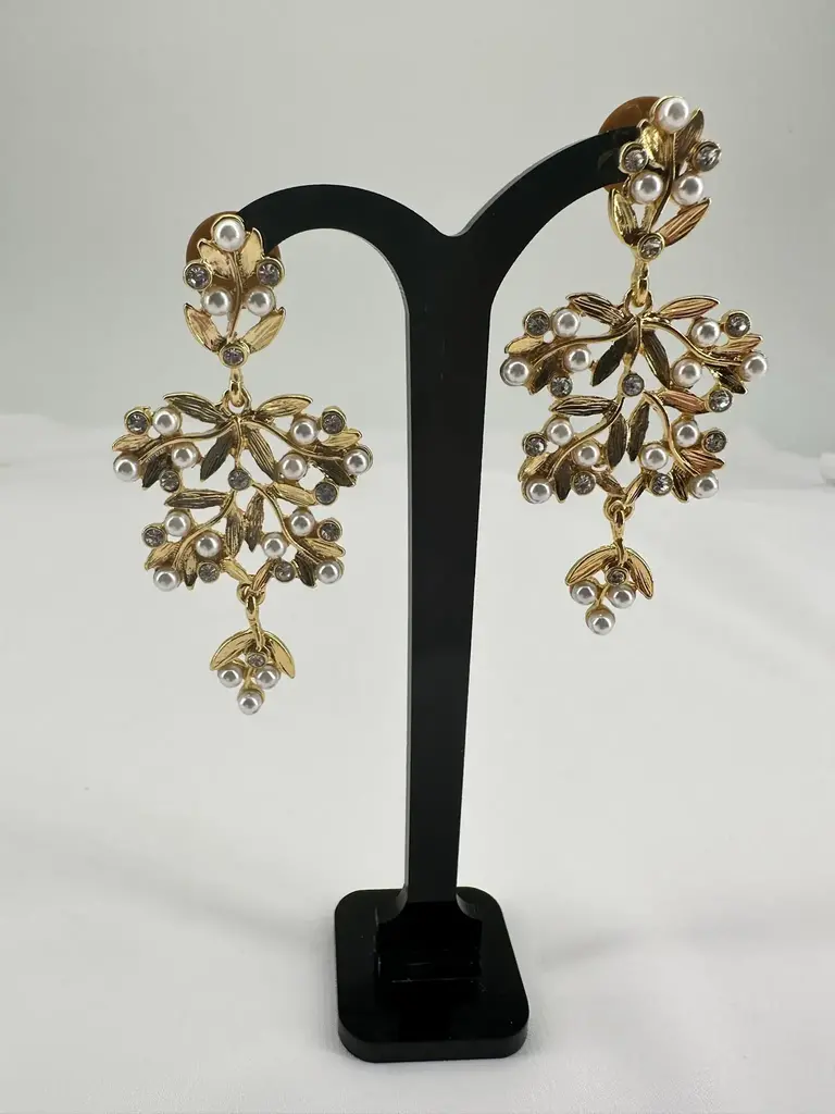Vintage Monet earrings  - gold plated branch with little pearls