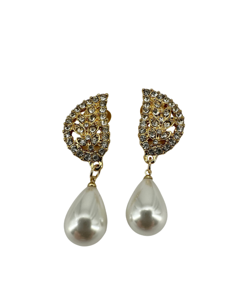 Vintage Monet earrings - Clear crystals with faux pearl