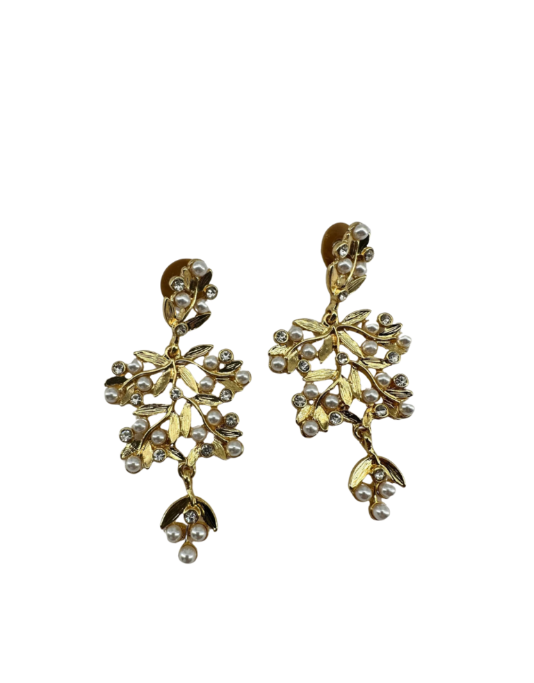 Vintage Monet earrings  - gold plated branch with little pearls