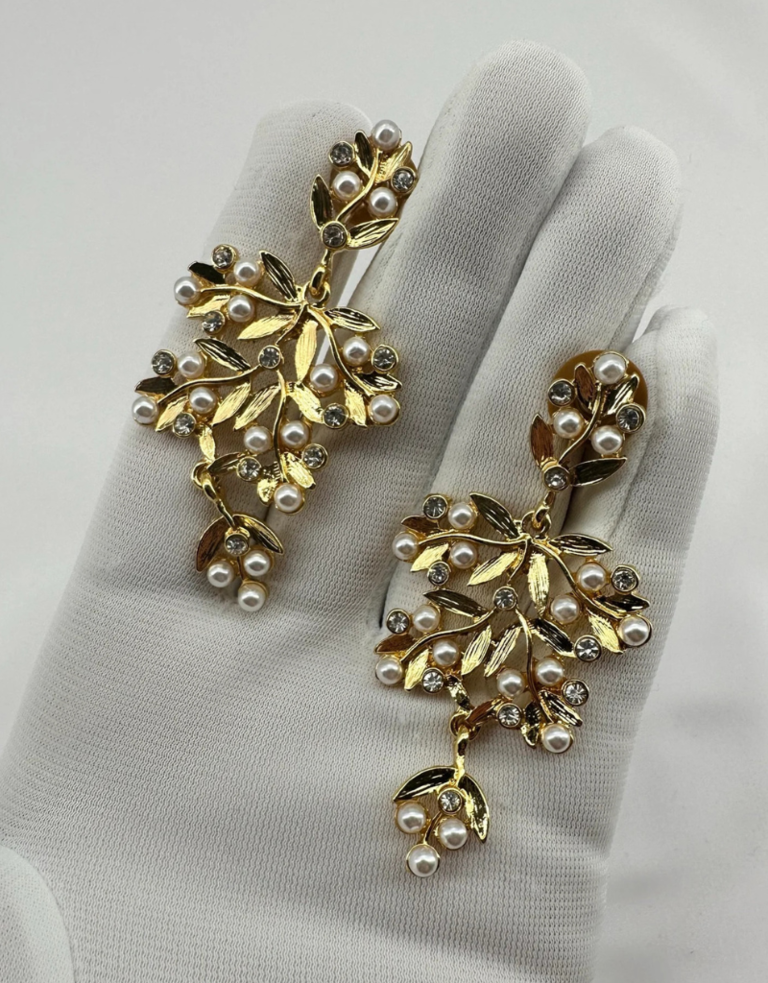 Vintage Monet earrings  - gold plated branch with little pearls
