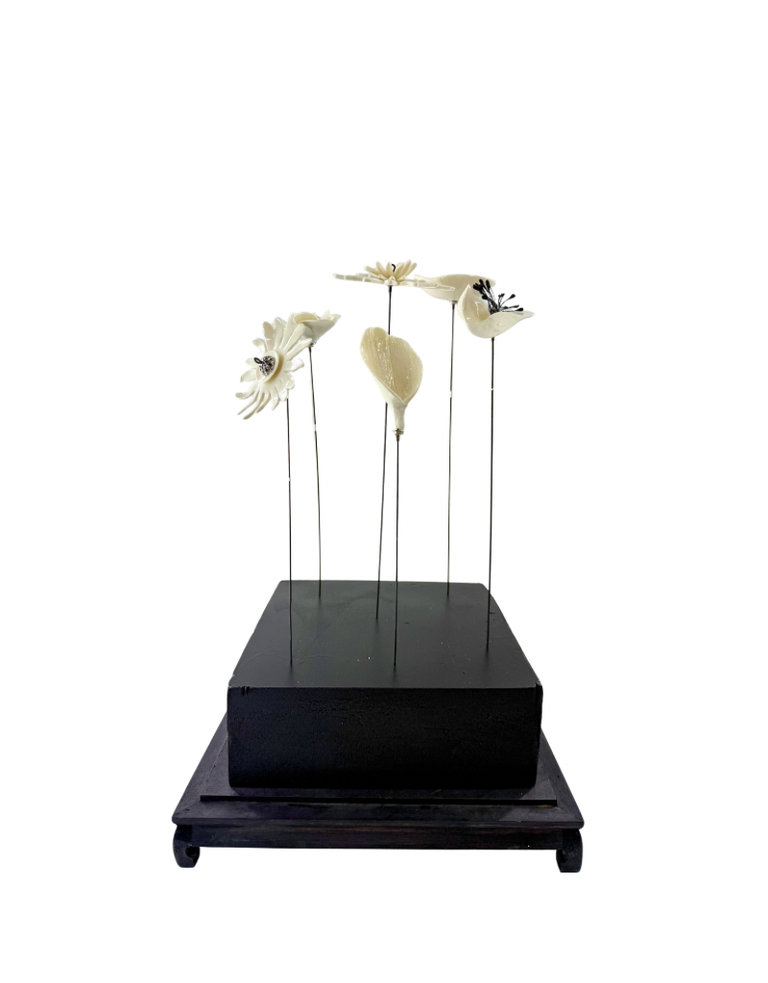 Alex Hackett Large glass display with Porcelain floral arrangement by Alex Hackett