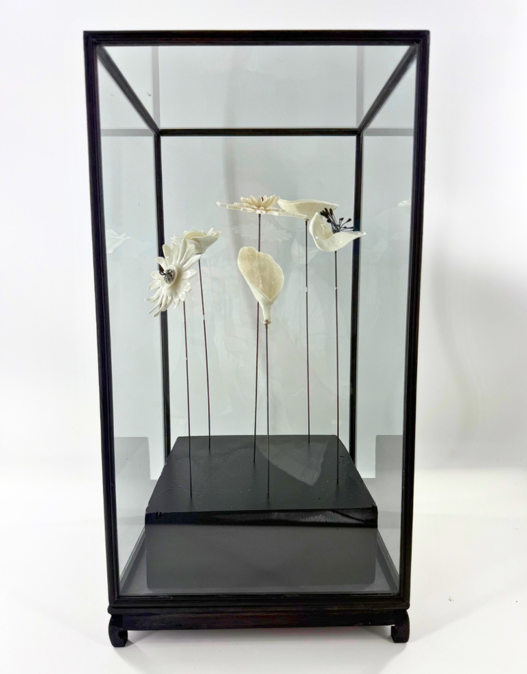 Alex Hackett Large glass display with Porcelain floral arrangement by Alex Hackett