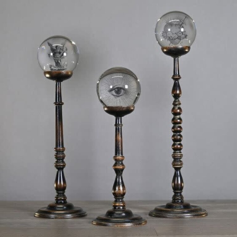 Ateliers Davoy Set of 3 Esoteric Glass Spheres on Wooden Stands