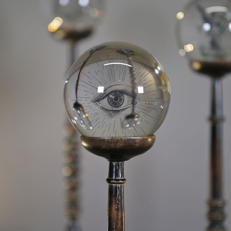 Ateliers Davoy Set of 3 Esoteric Glass Spheres on Wooden Stands