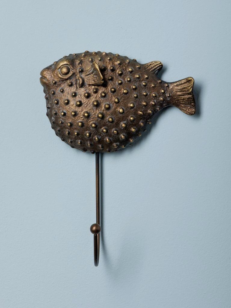 Antique golden pufferfish wall hook