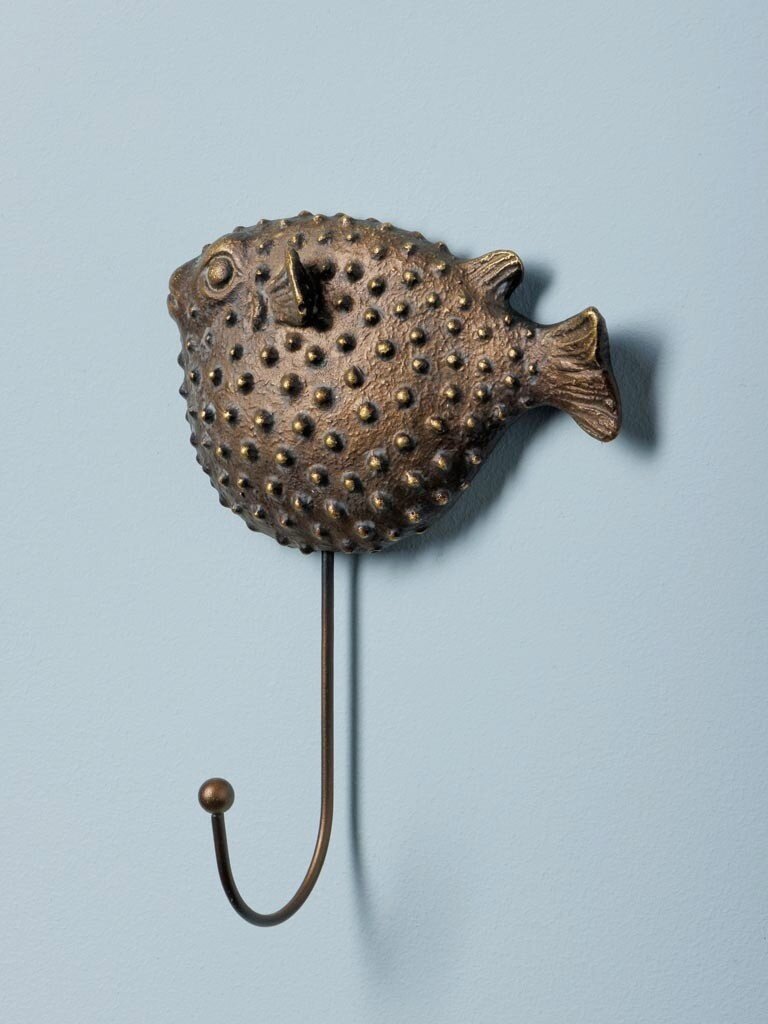 Antique golden pufferfish wall hook