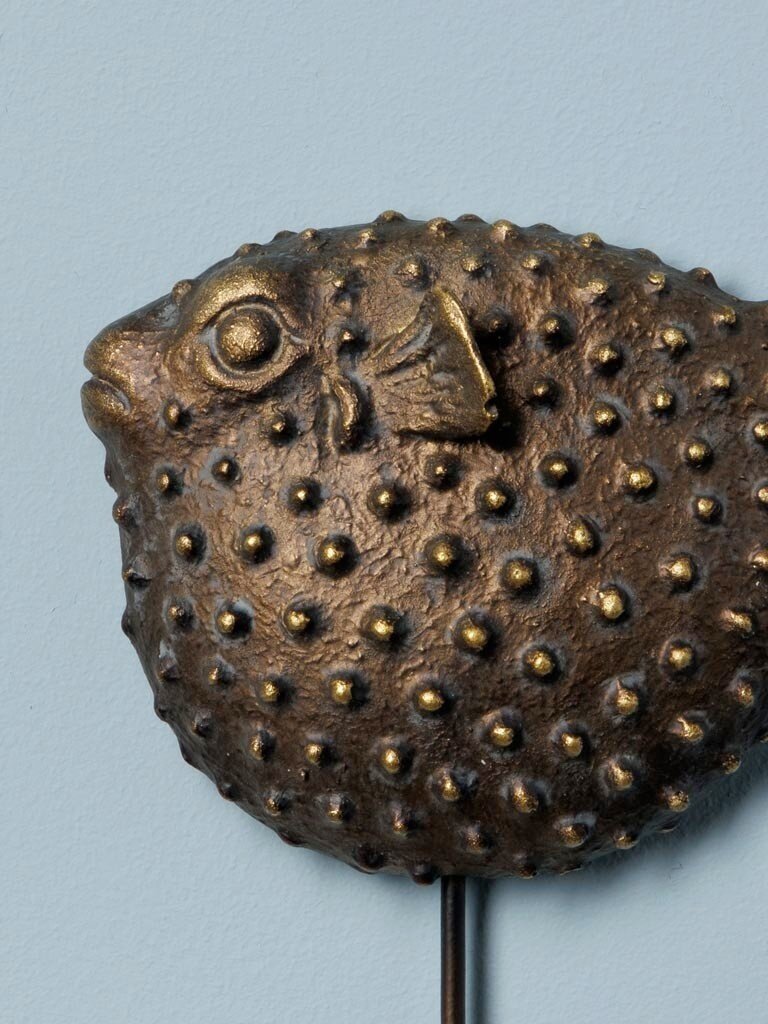 Antique golden pufferfish wall hook