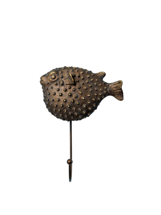 Antique golden pufferfish wall hook