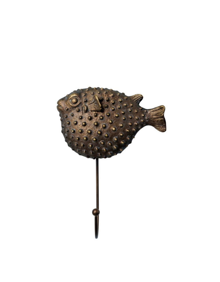 Antique golden pufferfish wall hook
