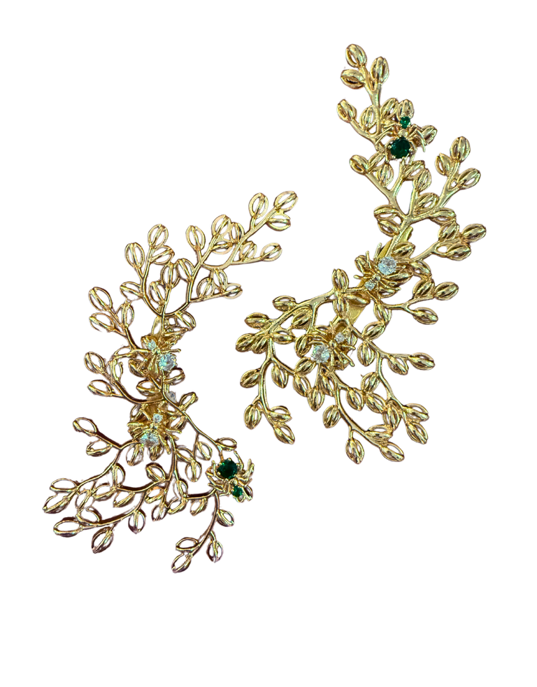 Belsy & Fay Set van 2 Broches: Gouden Takjes met Spinnen