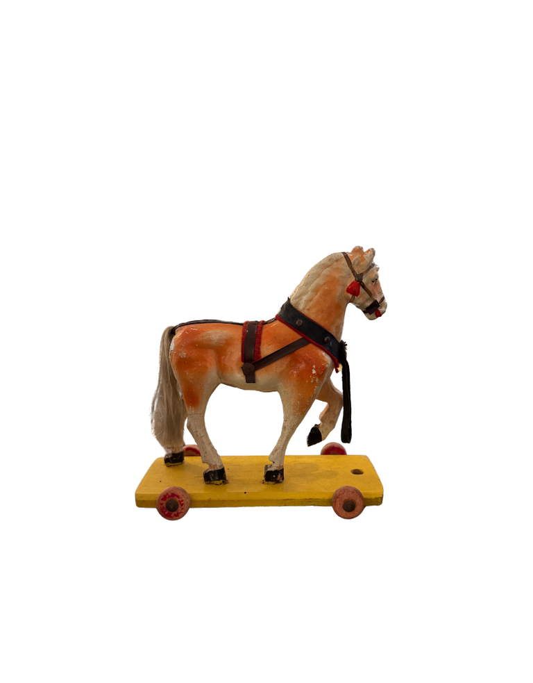 Vintage Vintage Speelgoedpaard op Wieltjes