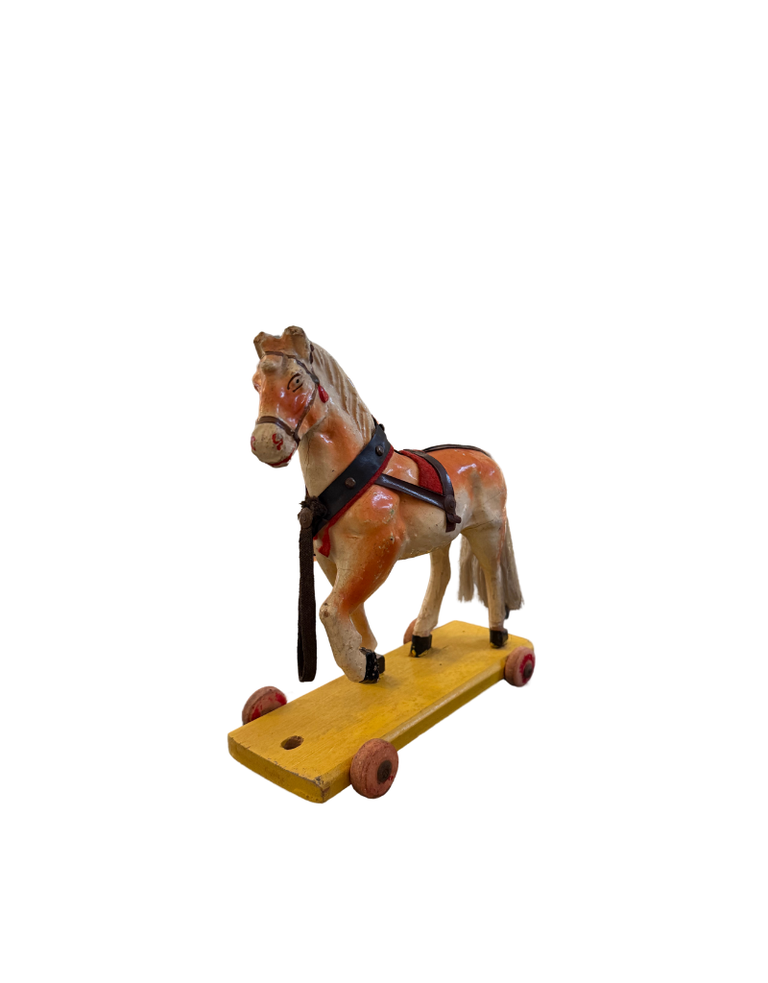 Vintage Vintage Speelgoedpaard op Wieltjes