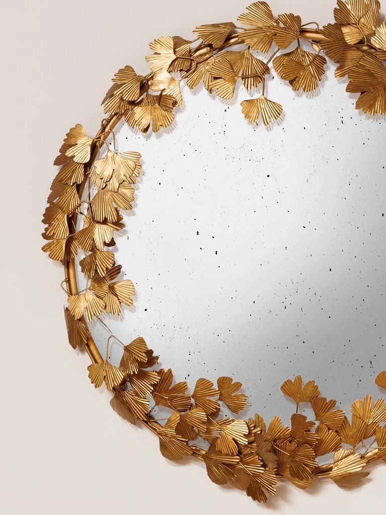 Convex Mirror – Ginkgo Leaves – Ø 58 cm