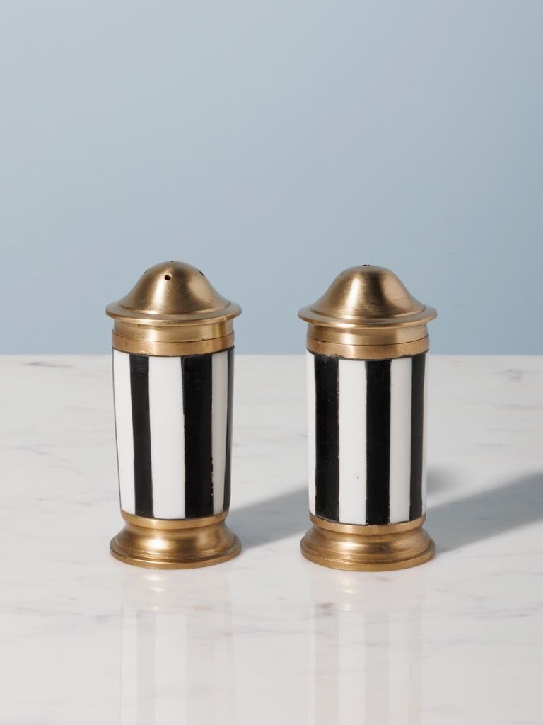 Black & White Salt & Pepper Shaker Set – Brass Finish