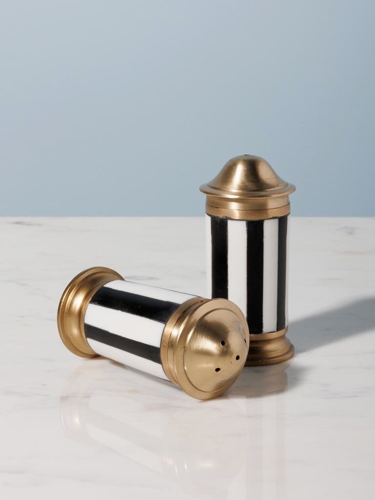 Black & White Salt & Pepper Shaker Set – Brass Finish