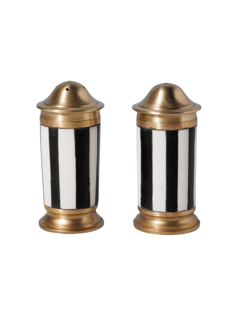 Black & White Salt & Pepper Shaker Set – Brass Finish
