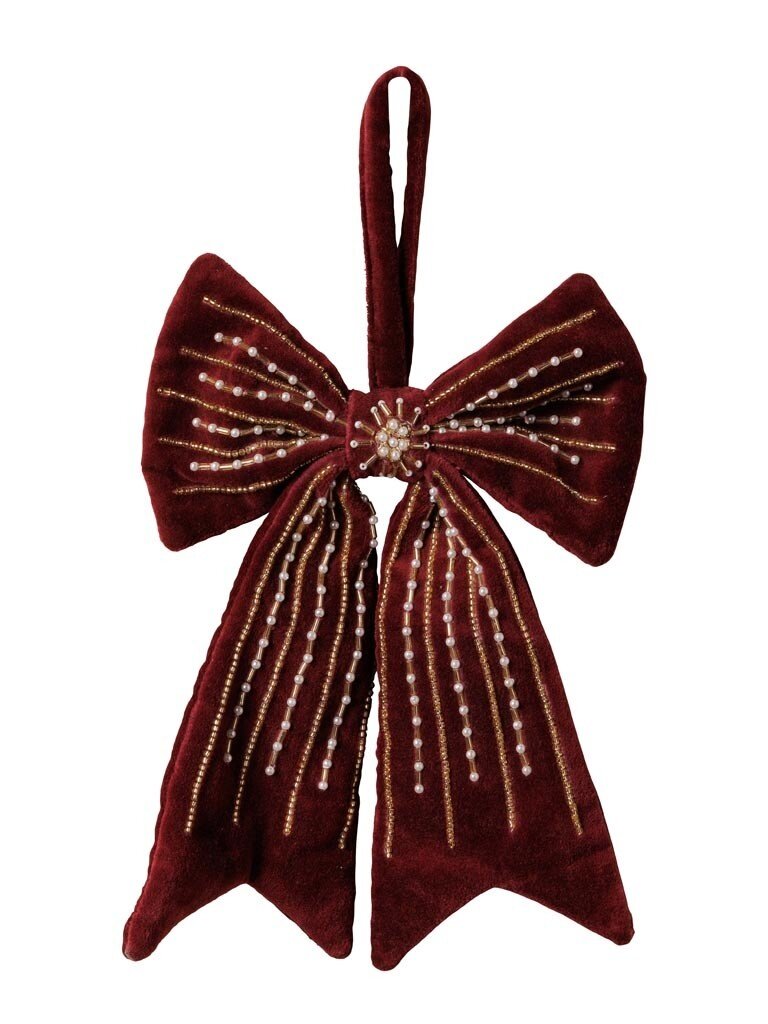 Bordeaux Fluwelen Strik Ornament – Curiosa Cabinet – 13 × 8 cm