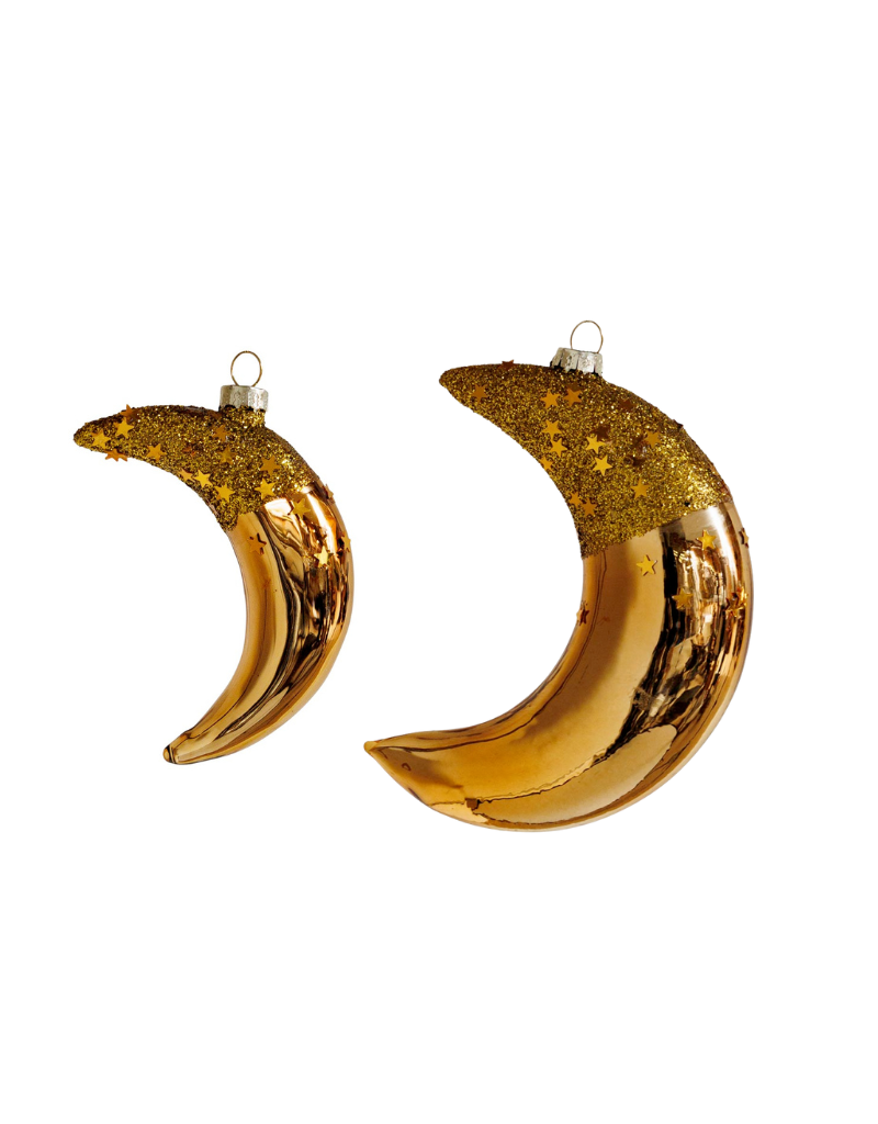 MAROLIN - Ornamento Natalizio In Vetro Soffiato A Forma Di Mezzaluna Gialla, Stile Tradizionale, Altezza 10 Cm