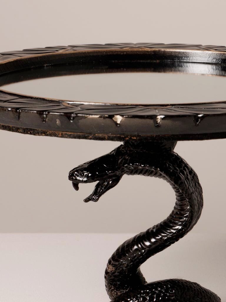 Mirror Tray with Black Snake Base – Resin – 17 × 26 cm