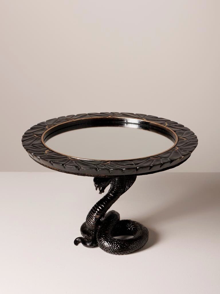 Mirror Tray with Black Snake Base – Resin – 17 × 26 cm