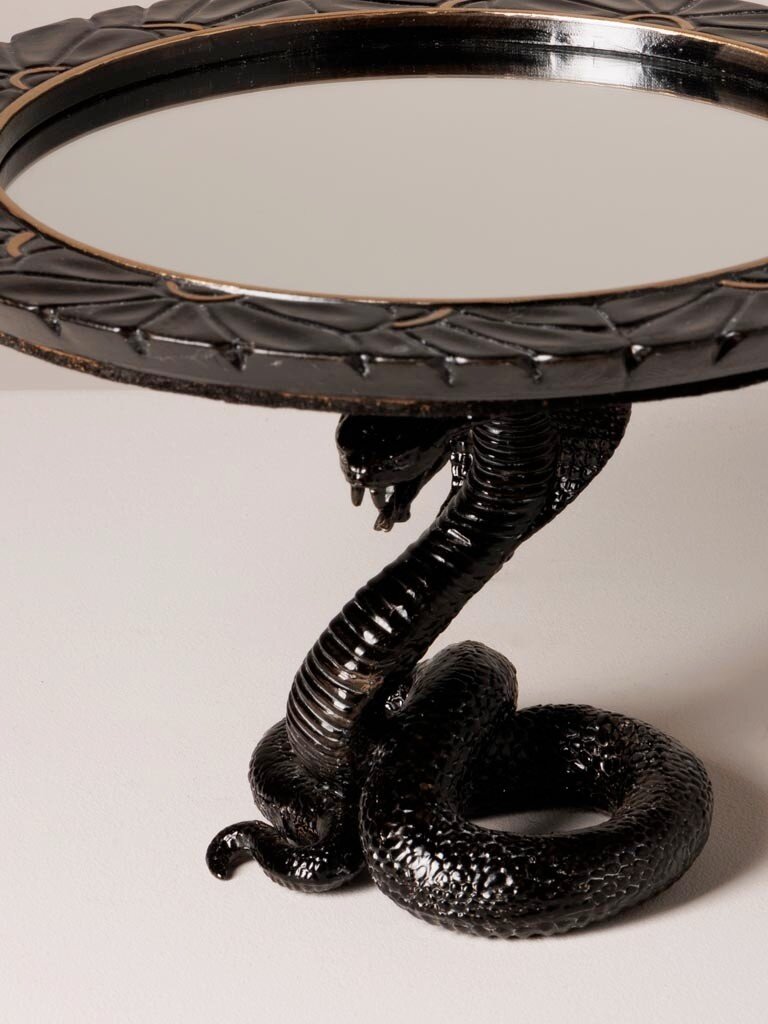 Mirror Tray with Black Snake Base – Resin – 17 × 26 cm