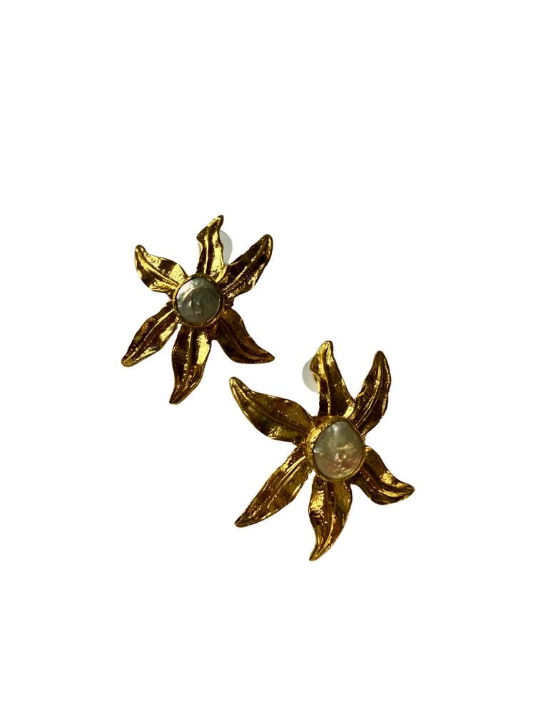 Florette Earrings – Gold Flower with Pearl