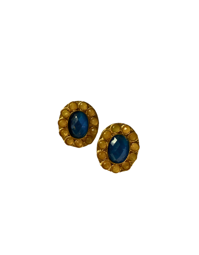 Lisette Earrings – Blue & Yellow Oval by m’Anaïs