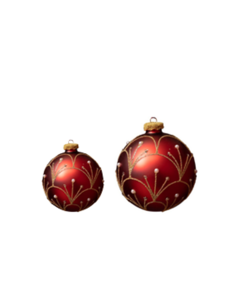 Christmas bauble  - red with gold fountain and pearl decoration