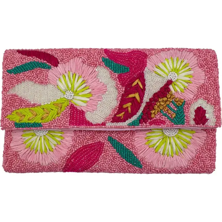 Raffia Bloemen Kralenclutch