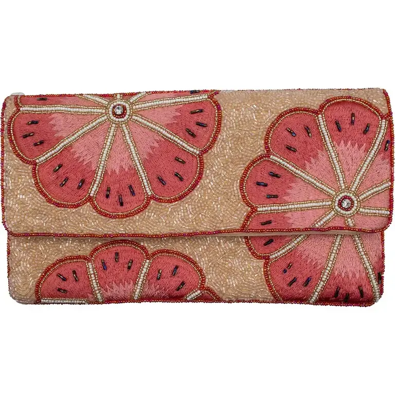 Coral Pink Floral Beaded Clutch
