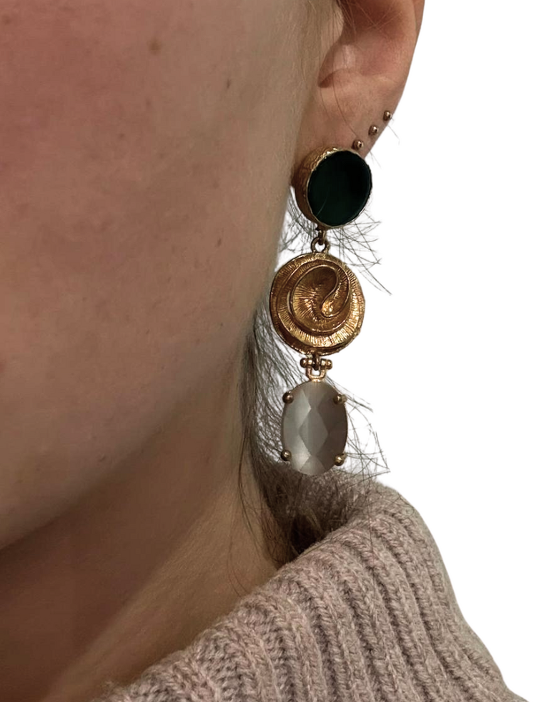 Linda Oorbellen – Groen met Vergulde Bloem